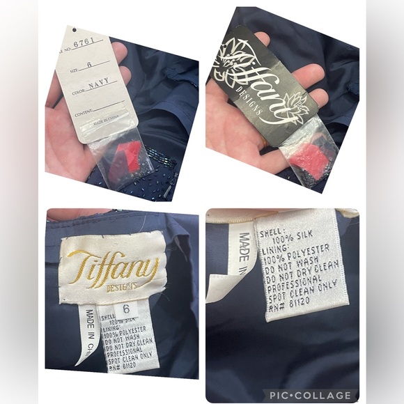 Tiffany designs silk maxi navy beaded square neck open back gown 6 - Picture 16 of 16